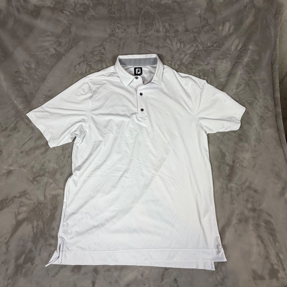 FootJoy Mens Large White Short Sleeve Performance Golf Polo Shirt FJ Logo